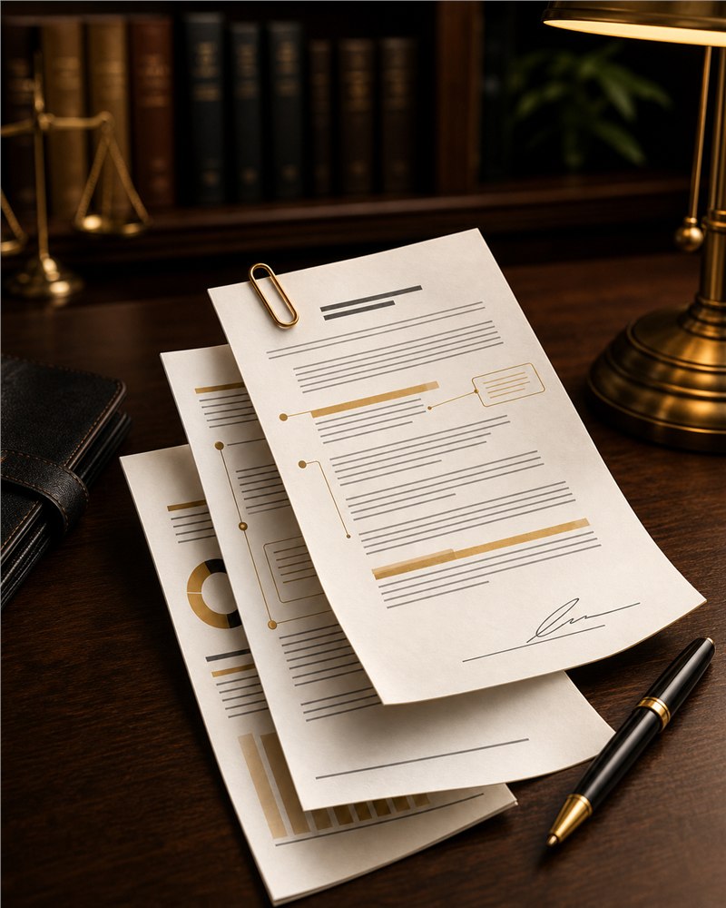Documentos de contrato bancário organizados para análise